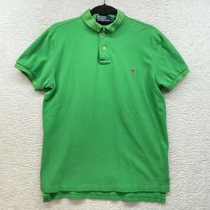 Polo Ralph Lauren Shirt Mens Medium Green Pink Pony Rugby Preppy Retro Heritage